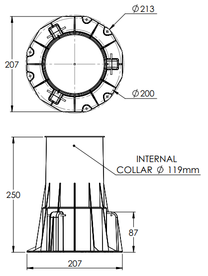 FYA-DEFENCE Floorwaste High Cast-In Fire Collar 65mm-100mm SNAP H100FWS-RR