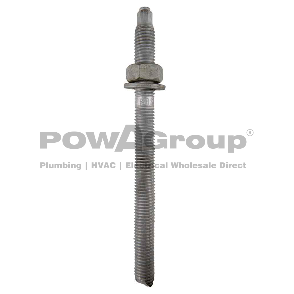 Stud Chisel Point Int. Hex Drive Z/P 12mm x 160mm + Hex Nut &amp; Flat Washer For Use With Chemical Anchor
