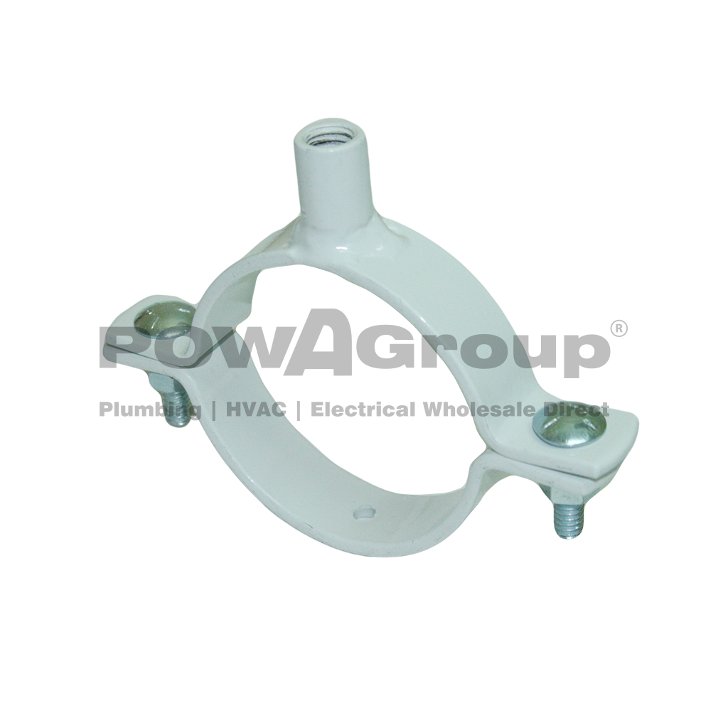 Welded Nut Clamp PVC 65mm (68.7mm OD) M10 White Powder Coated