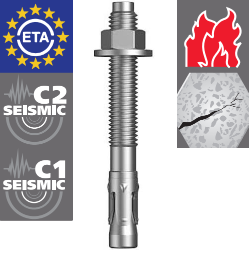 [02TBA12110] C1/C2 Seismic Throughbolt Anchor Z/P M12 x 110mm