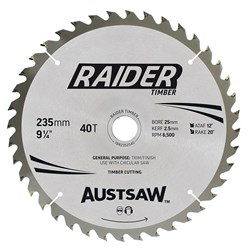 [13TB23540] (SPECIAL ORDER) Austsaw RaiderX Timber Blade 235mm x 25 Bore x 40 T Thin Kerf